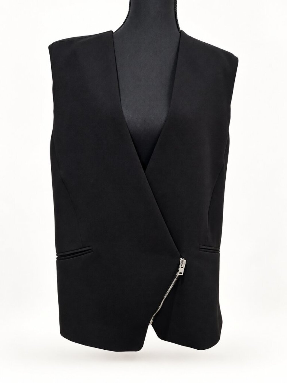 IRO Wallony Black Asymmetrical Zip Sleeveless Blazer Vest Size 38 M
